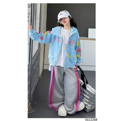 SG12268 SET ÁO KHOÁC NỈ MIX QUẦN SUÔNG PHỐI MÀU