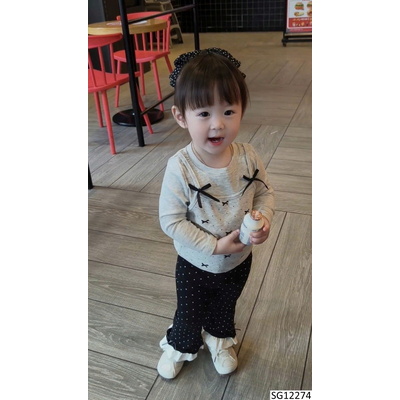 SG12274 SET ÁO NƠ MIX QUẦN LOE CHẤM BI BG