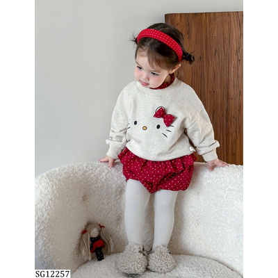 SG12257 SET ÁO NỈ KITTY PHỐI QUẦN BÍ CHẤM BI