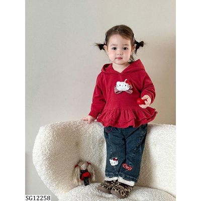 SG12258 SET ÁO KITTY VIỀN BÈO PHỐI QUẦN ỐNG LOE