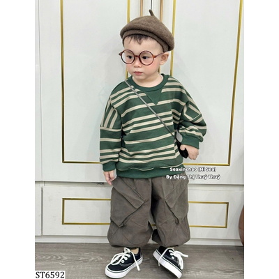 ST6592 SET ÁO KẺ NGANG PHỐI QUẦN KAKI