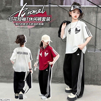 SG12291 SET ÁO PHỐI QUẦN SUÔNG KẺ CHO BÉ GÁI