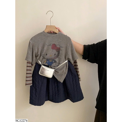 SG12274 SET ÁO MÈO KITTY MIX CHÂN VÁY BG