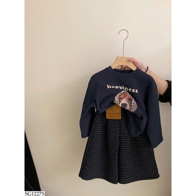 SG12275 SET ÁO CÚN MIX QUẦN KẺ CARO BG