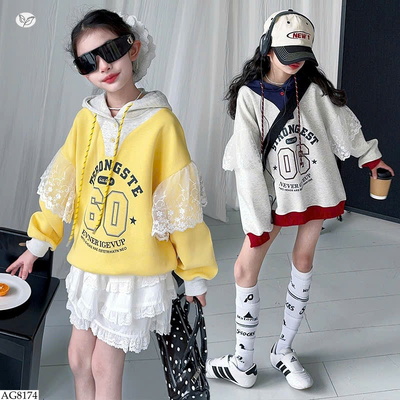 AG8174 ÁO NỈ HOẠ TIẾT SỐ PHỐI REN BG