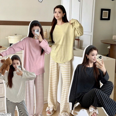 SM3777 BỘ MẶC NHÀ QUẦN KẺ NỮ