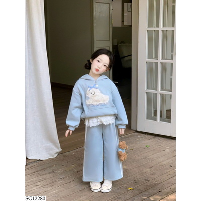 SG12280 BỘ NỈ CÚN PHỐI REN BG