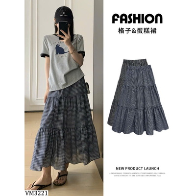 VM3221 VÁY KẺ CARO DÁNG DÀI PHONG CÁCH RETRO