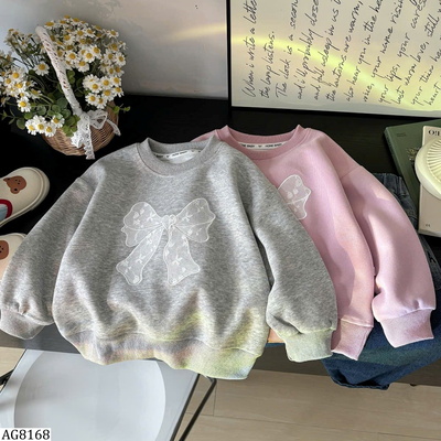 AG8168  ÁO SWEATER THU CỔ TRÒN NƠ REN CHO BG