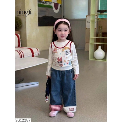 SG12287 SET ÁO GIẢ 2 MẢNH PHỐI QUẦN JEAN NINGLI