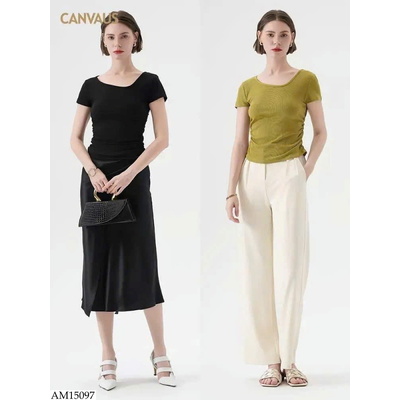 AM15097 ÁO THUN TĂM CỔ LỆCH NHÚN EO CANVAUS