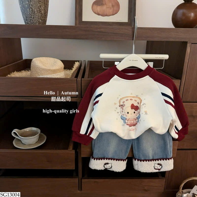SG13004 SET ÁO NỈ MIX QUẦN JEAN KITTY BG