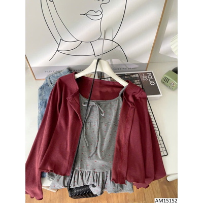 AM15152 SET ÁO CARDIGAN MIX 2 DÂY CHẤM BI NỮ