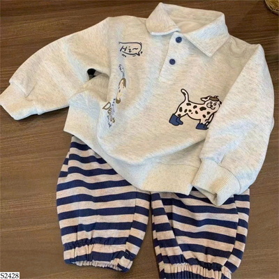 S2428 SET ÁO NỈ PHỐI QUẦN KẺ CHO BÉ