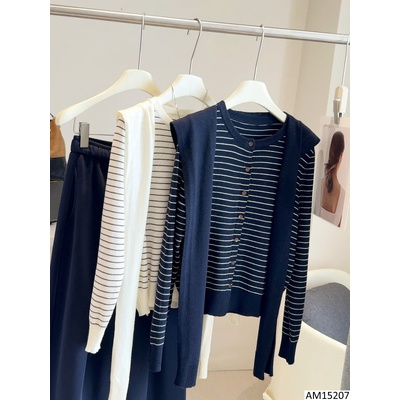 AM15207 ÁO LEN CARDIGAN KẺ KÈM KHĂN ANNA