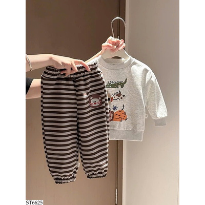 ST6625 BỘ NỈ HOẠT HÌNH QUẦN KẺ CHO BÉ