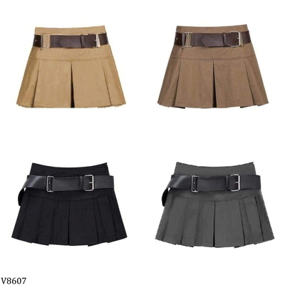 V8607  CHÂN VÁY XẾP LY KÈM BELT CHO BÉ