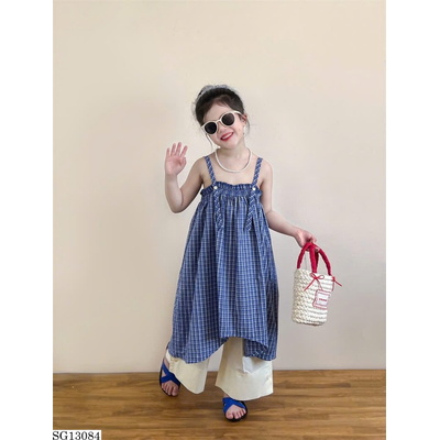 SG13084 SET VÁY CARO XANH QUẦN XUÔNG