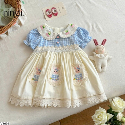 V8616 VÁY KẺ CARO THỎ CỔ SEN NINGLI BG