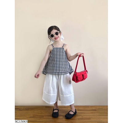 SG13083 SET ÁO 2 DÂY KẺ CARO MIX QUẦN TRẮNG BG