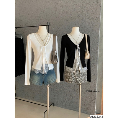 AM15242 SET 2 CHI TIẾT ÁO KHOÁC NGOÀI KÈM ÁO REN W.G.W.E