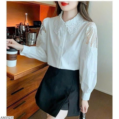 AM15233 ÁO SƠ MI CỔ REN TAY PHỐI LƯỚI