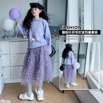 SG13111 SET ÁO LEN TIM PHỐI CHÂN VÁY CHO BÉ