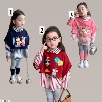 SG13116 SET ÁO SƠ MI KẺ SỌC PHỐI ÁO LEN + QUẦN LEGGING
