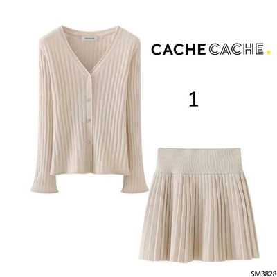 SM3828 SET ÁO LEN DÀI MIX CHÂN VÁY XẾP LY CACHE