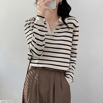 AM15320 ÁO POLO KẺ DÀI TAY CHO NỮ