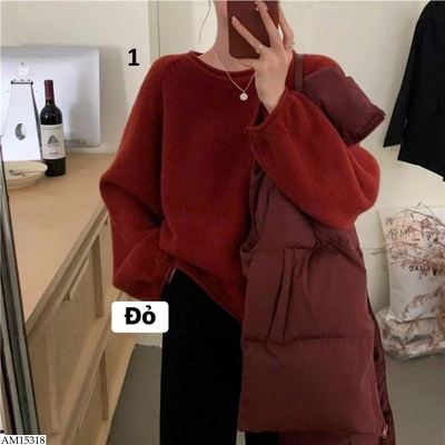 AM15318 ÁO LEN CỔ TRÒN DÁNG RỘNG NỮ