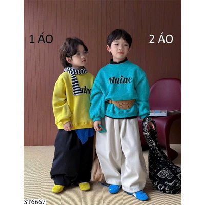 ST6667 SET ÁO NỈ CHỮ PHỐI QUẦN LÔNG