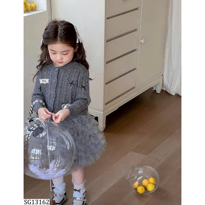 SG13162 SÉT CARDIGAN LEN + CV TUTU XÁM CHERRYCOCO