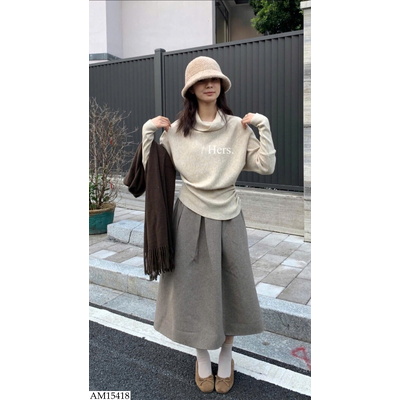 AM15418 ÁO LEN CAO CỔ CHIẾT EO HERS
