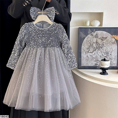 V8640 VÁY BÉ GÁI ĐÍNH SEQUIN