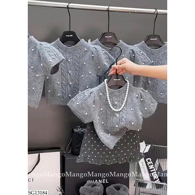 SG13184 SET ÁO LEN MIX CV CHẤM BI BG
