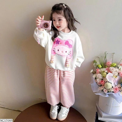 SG13185 BỘ NỈ MÈO KITTY QUẦN KẺ BG
