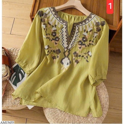 AM15455 ÁO TAY LỠ THÊU HOA