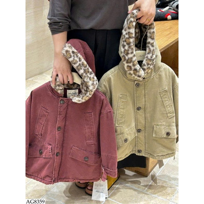 AG8359 ÁO KHOÁC MŨ DA BEO BG