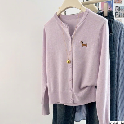 AM15492 ÁO LEN CARDIGAN THÊU HÌNH CÚN