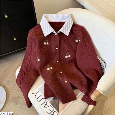 AM15462 ÁO LEN PHỐI CỔ SƠ MI NỮ