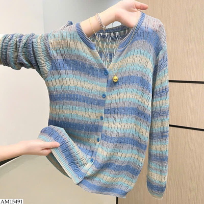 AM15491 ÁO CARDIGAN KẺ DỆT KIM