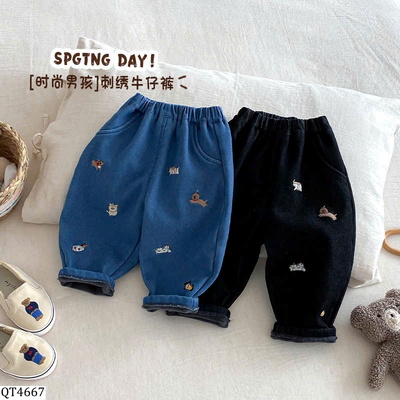 QT4667  QUẦN JEAN LÓT NHUNG HỌA TIẾT