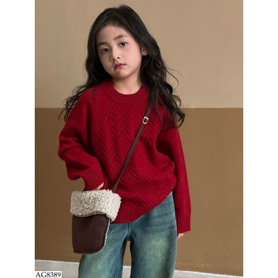 AG8389 ÁO LEN ĐỎ CHO BÉ GÁI 