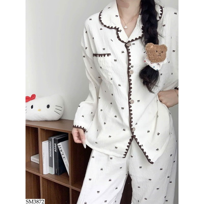 SM3872 SET PIJAMA GẤU VIỀN LEN