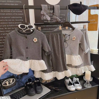 SG13250 SET LEN CARDIGAN PHỐI CHẤM BI
