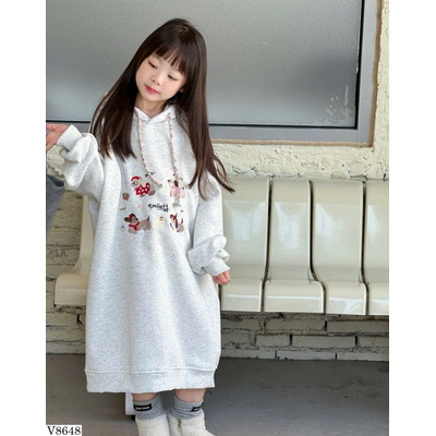 V8648 VÁY HOODIE DÁNG DÀI IN HÌNH CÚN