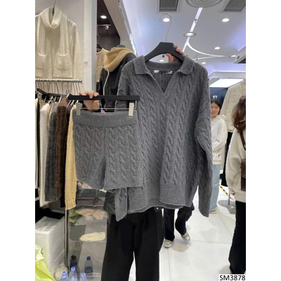 SM3878 SET ÁO LEN DỆT KIM MIX QUẦN SHORT NỮ