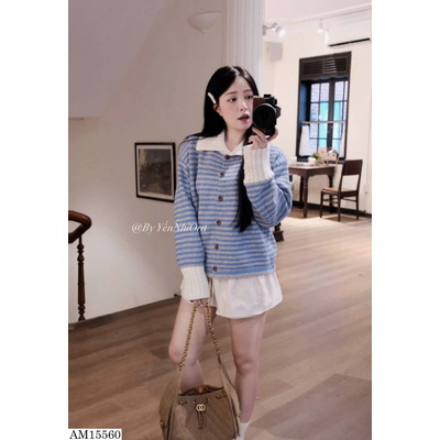 AM15560 ÁO KHOÁC CARDIGAN DỆT KIM KẺ SỌC KASLEAD