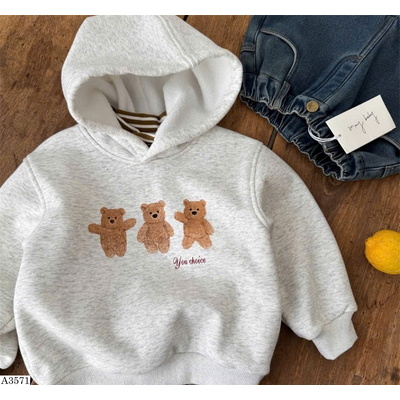 A3571 ÁO HOODIE HỌA TIẾT GẤU  PHỐI CỔ CAO